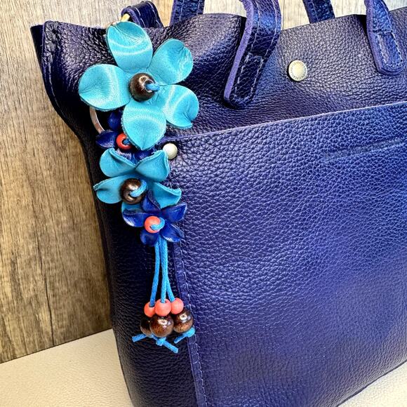 Leather Flower Purse Charm Genuine Leather Bag Charm NEW FAST SHIP - Picture 2 of 7